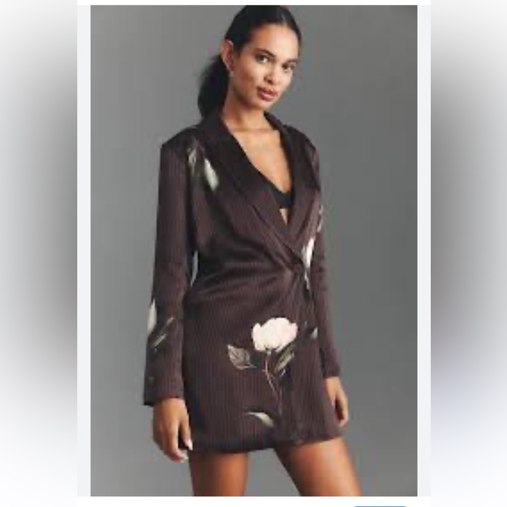 Anthropologie-printed, silky blazer, mini dress(M)